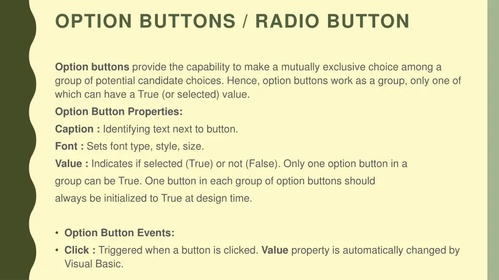 option buttons radio button