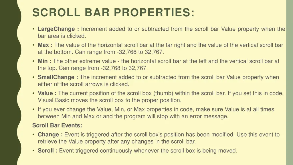 scroll bar properties