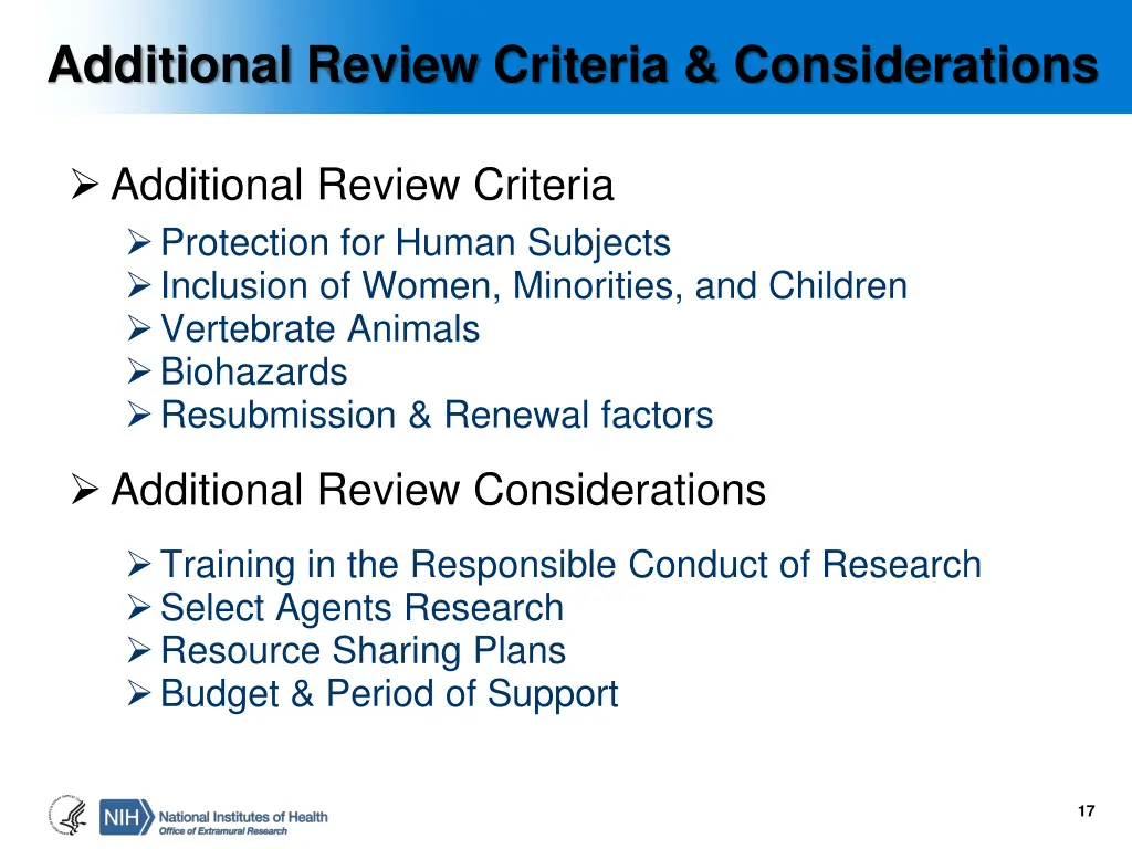 additional review criteria considerations