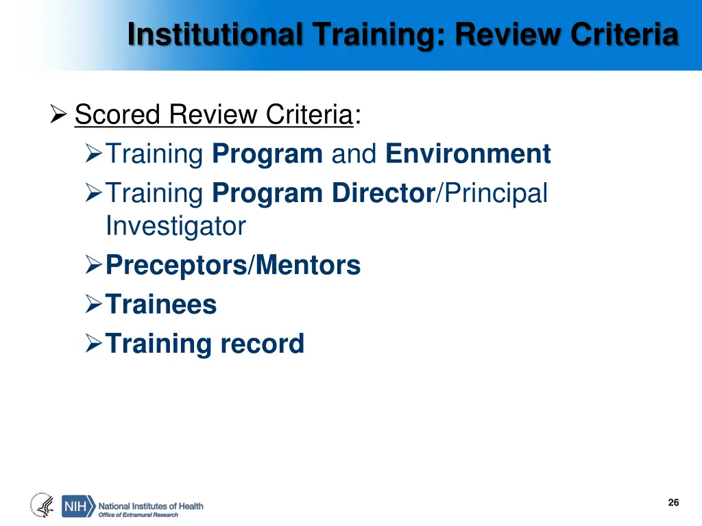 institutional training review criteria