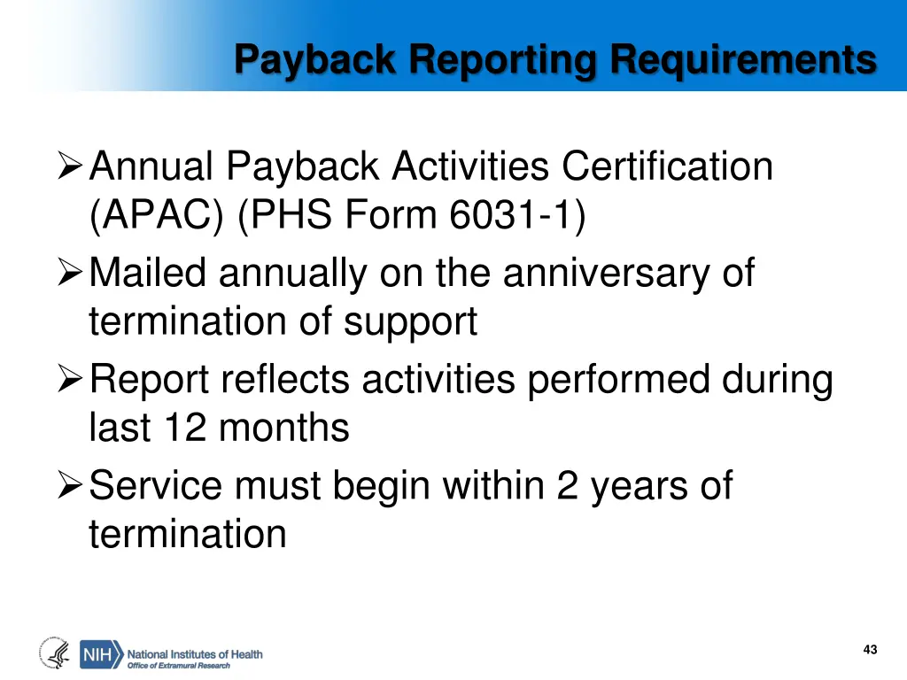 payback reporting requirements
