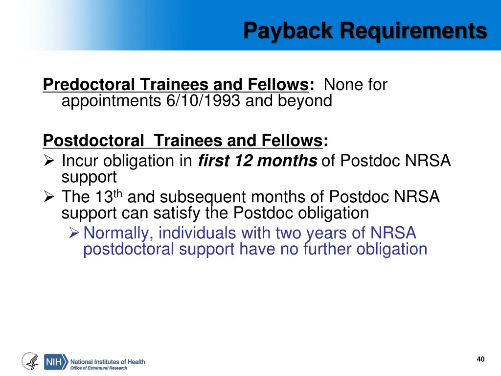 payback requirements