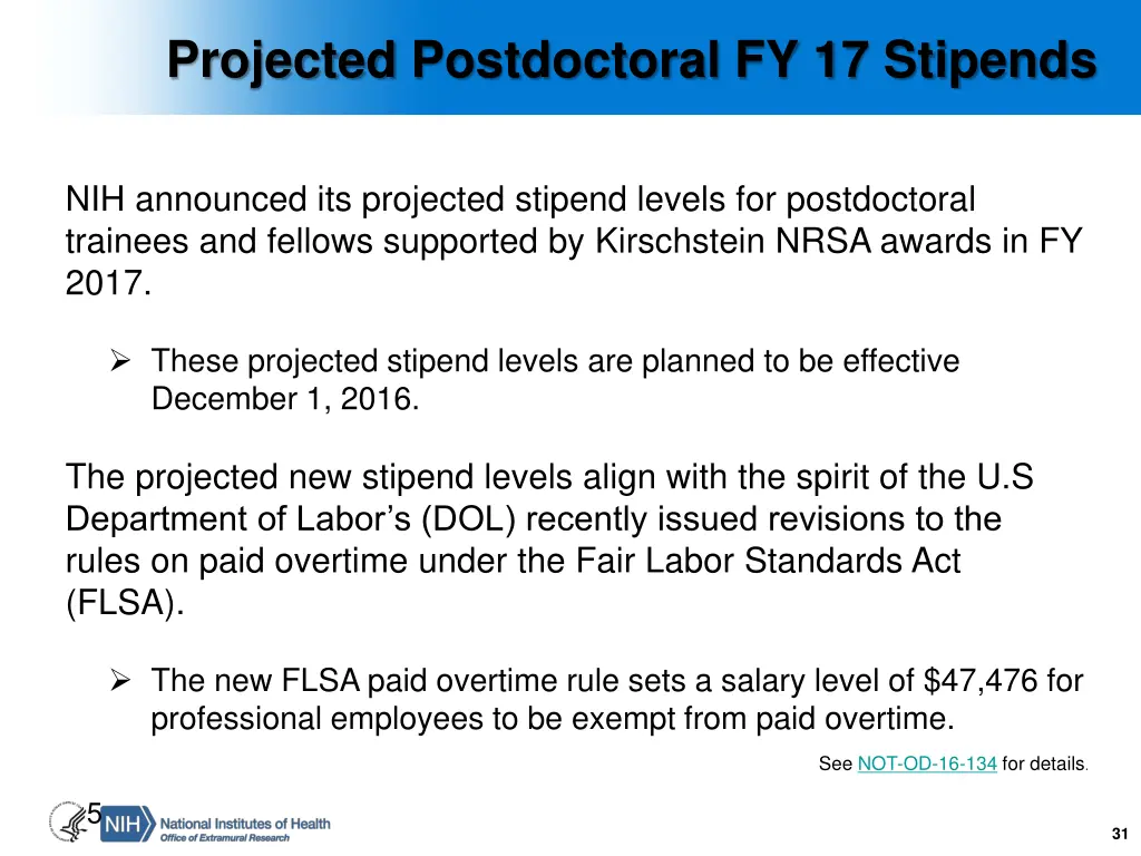 projected postdoctoral fy 17 stipends