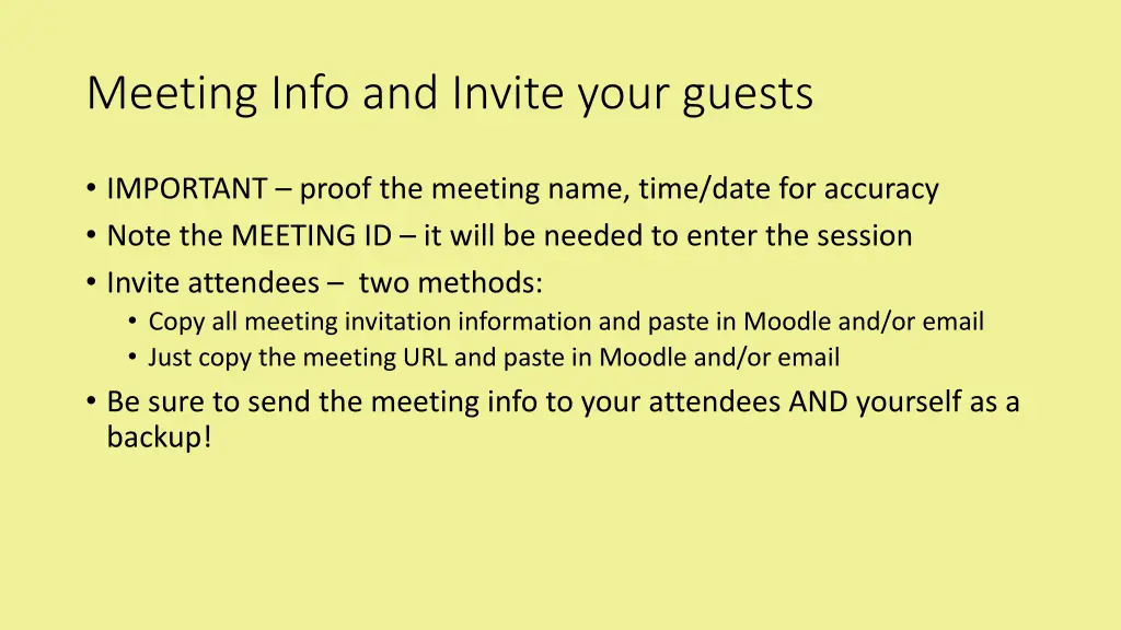 meeting info and invite your guests