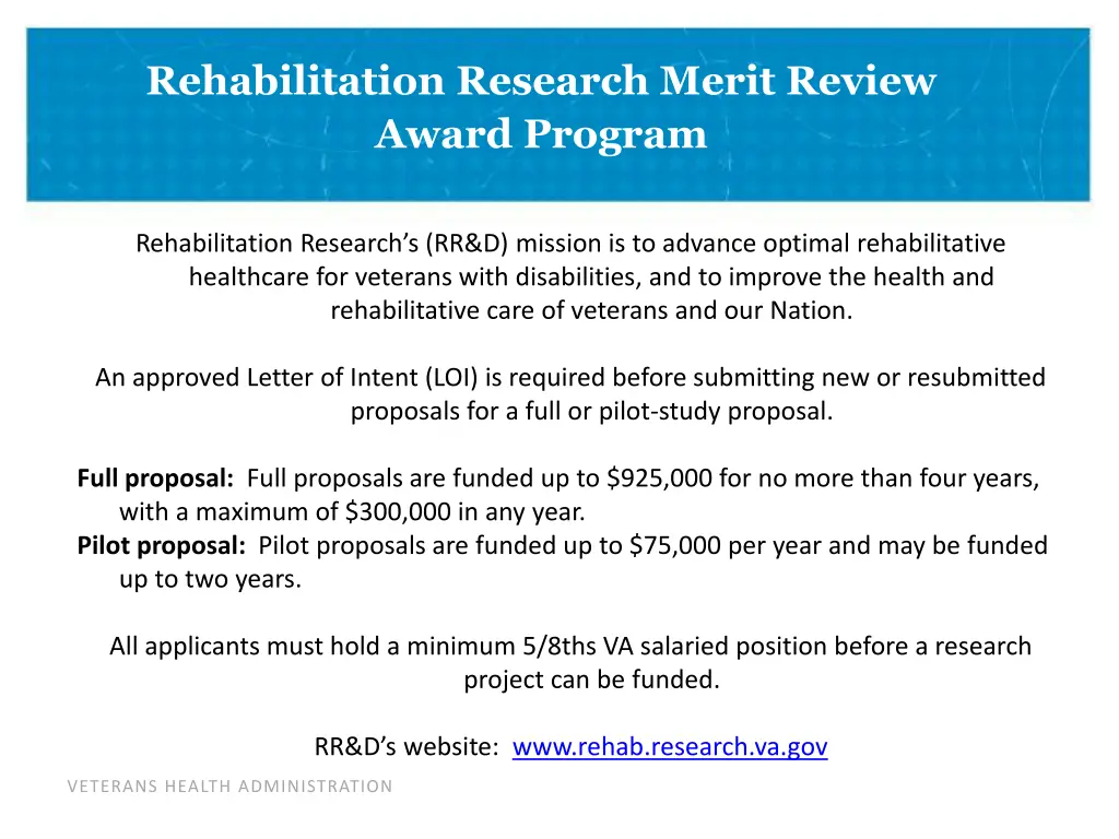 rehabilitation research merit review award program