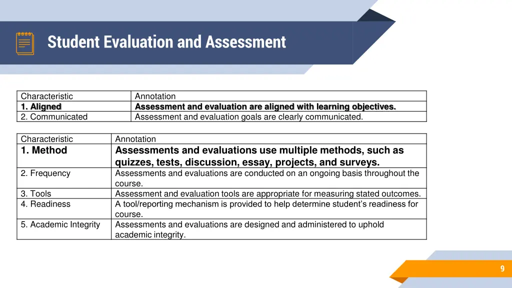 student evaluation and assessment