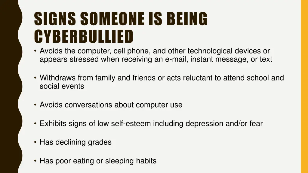 signs someone is being cyberbullied avoids