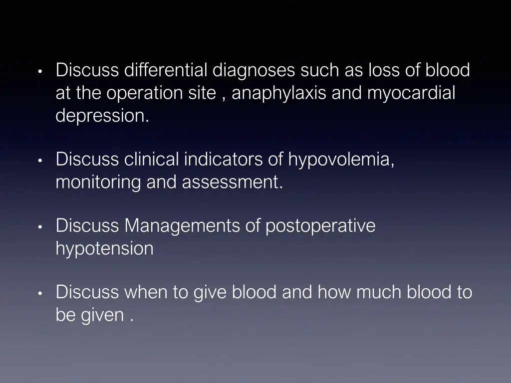 discuss differential diagnoses such as loss