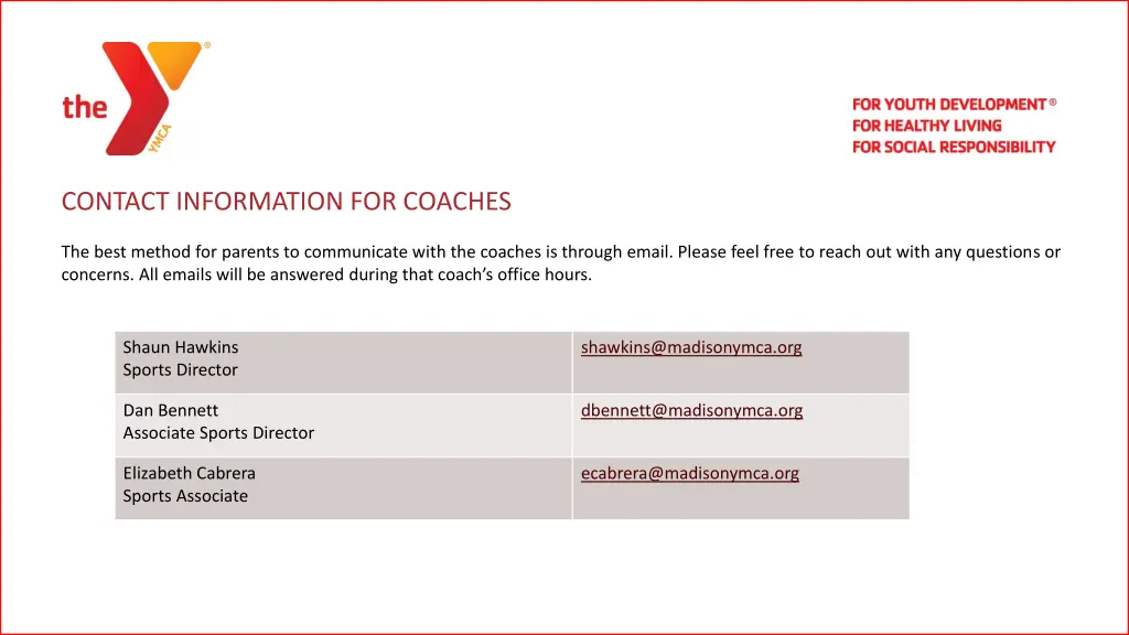 contact information for coaches