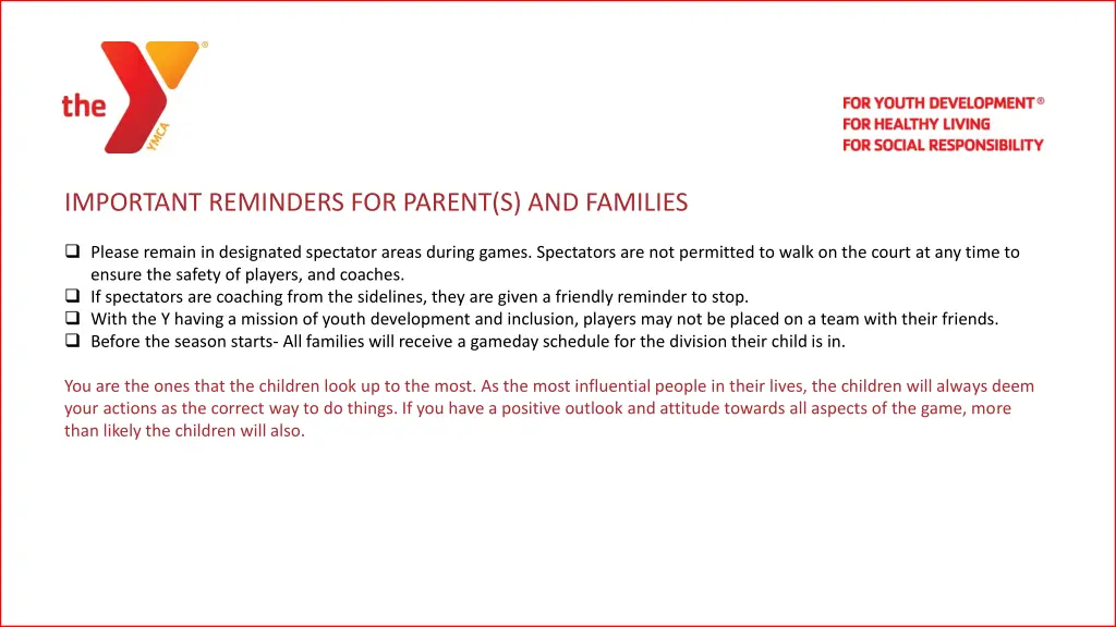 important reminders for parent s and families