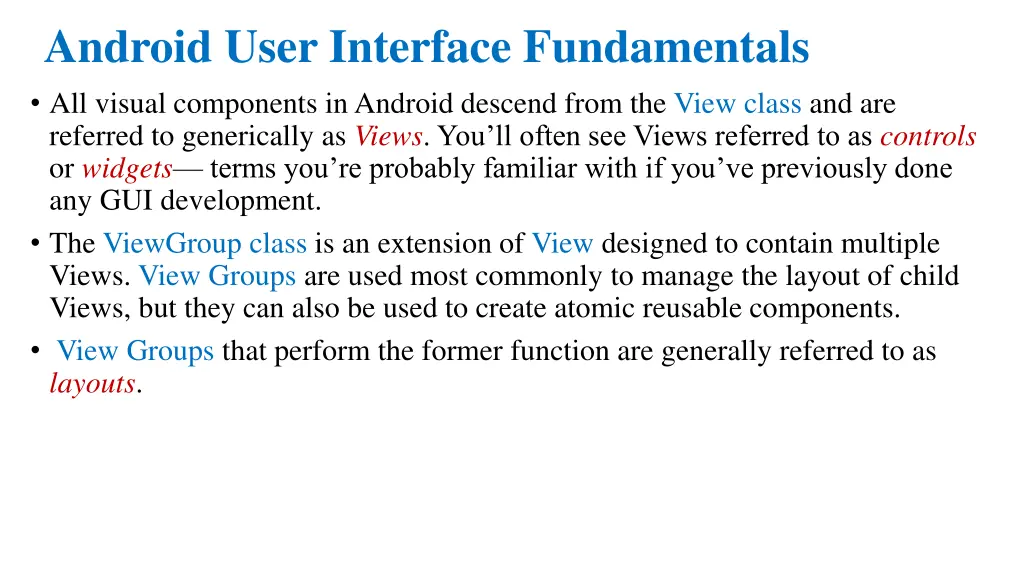 android user interface fundamentals all visual