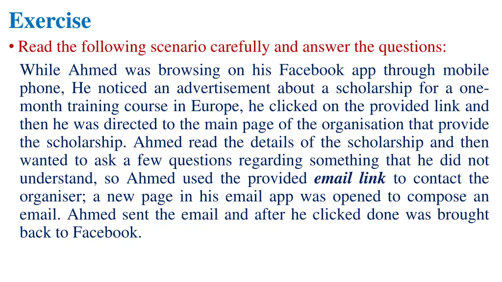 exercise read the following scenario carefully