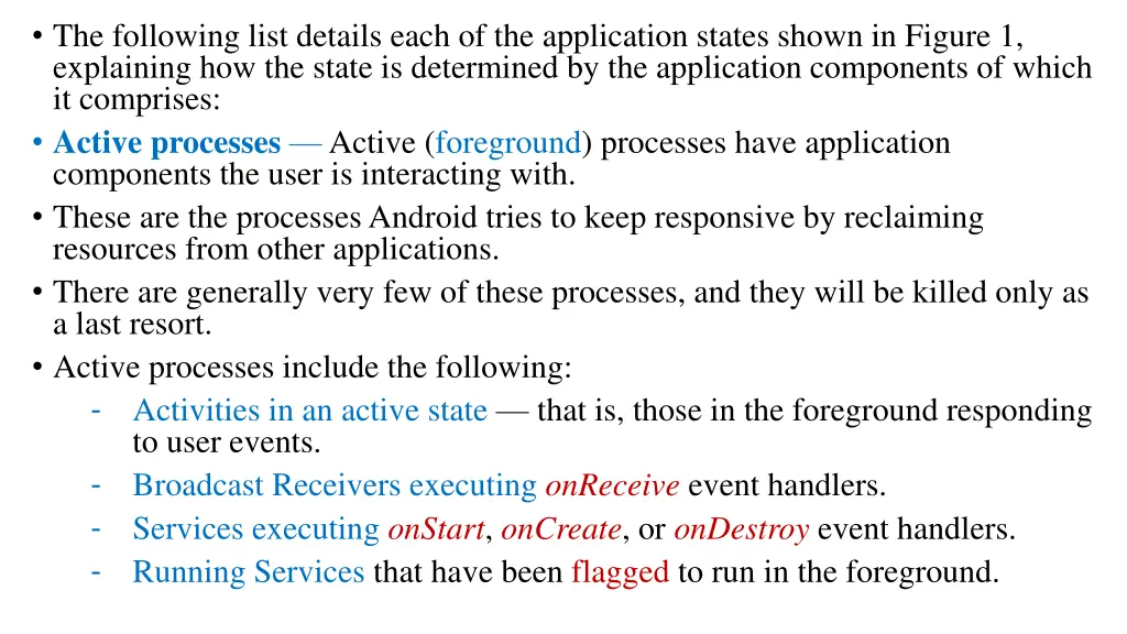 the following list details each