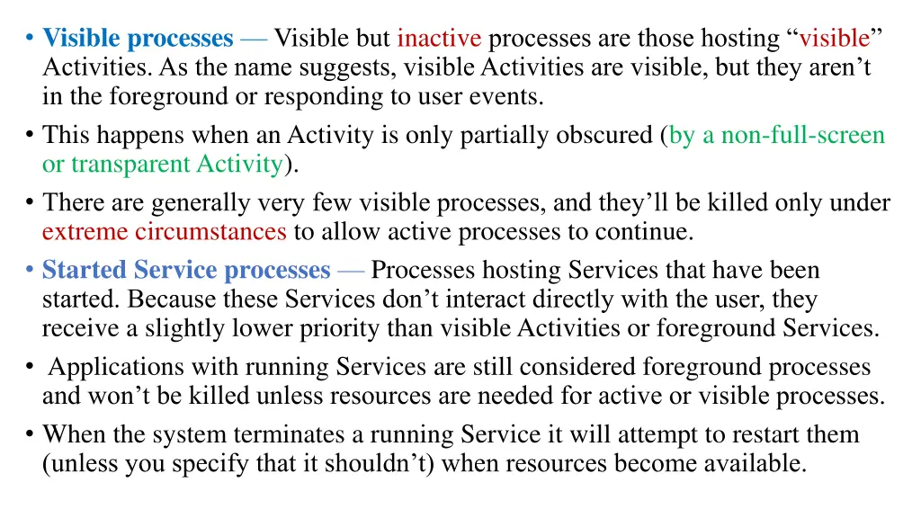 visible processes visible but inactive processes