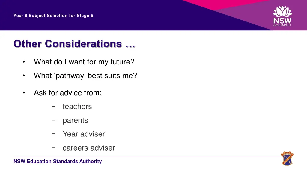 year 8 subject selection for stage 5 10