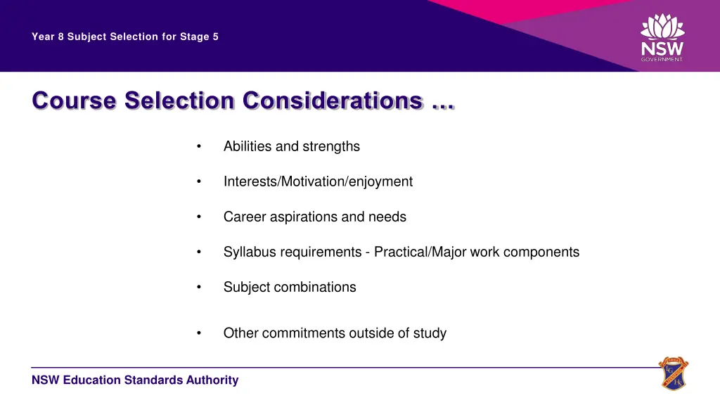 year 8 subject selection for stage 5 2