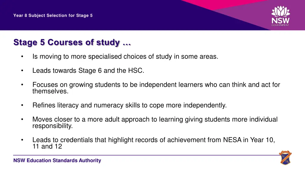 year 8 subject selection for stage 5 3