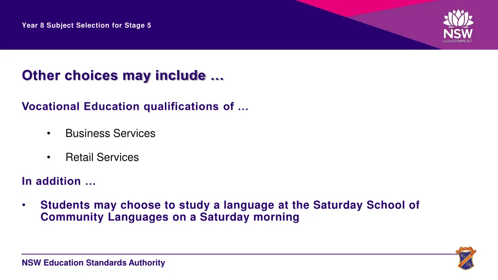 year 8 subject selection for stage 5 6