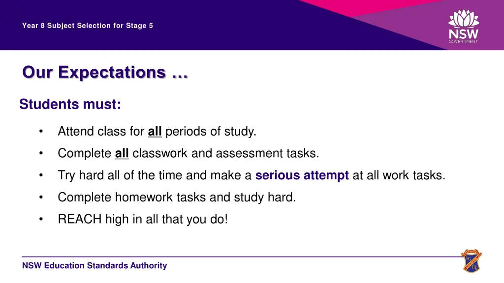 year 8 subject selection for stage 5 8