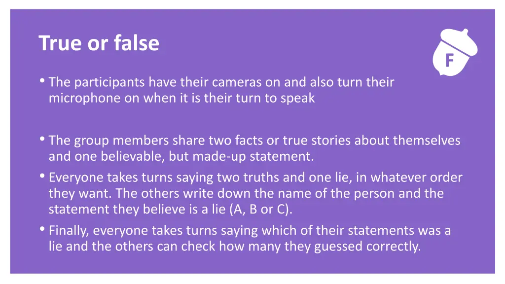 exercise true or false