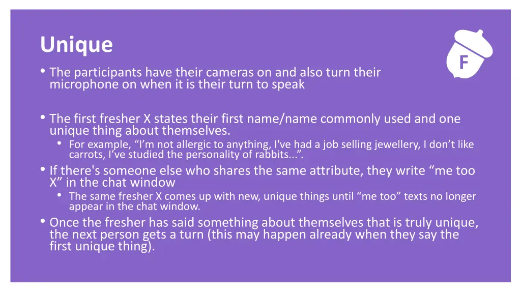 exercise unique the participants have their