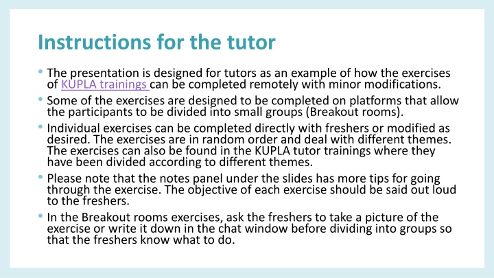instructions for the tutor the presentation