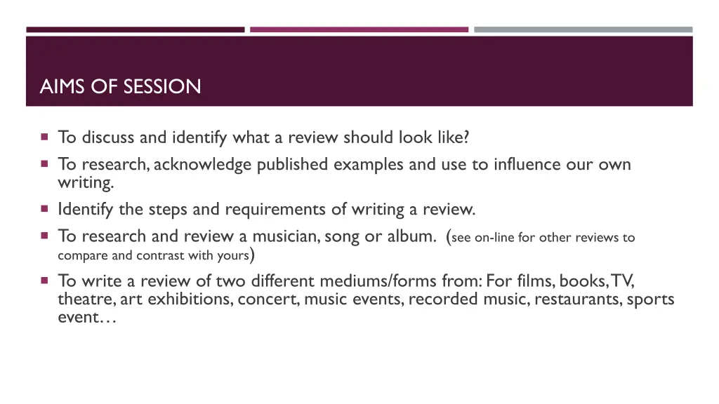 aims of session