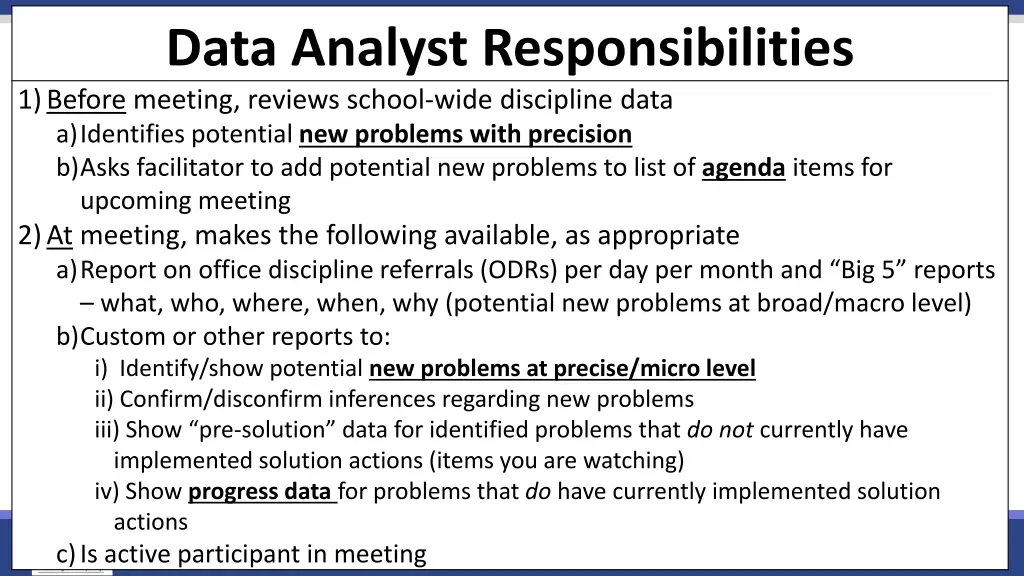 data analyst responsibilities 1 before meeting