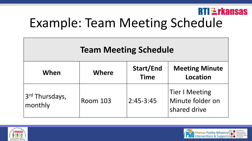 example team meeting schedule