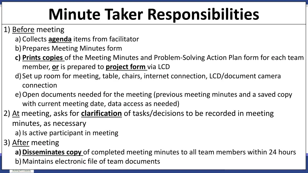 minute taker responsibilities 1 before meeting