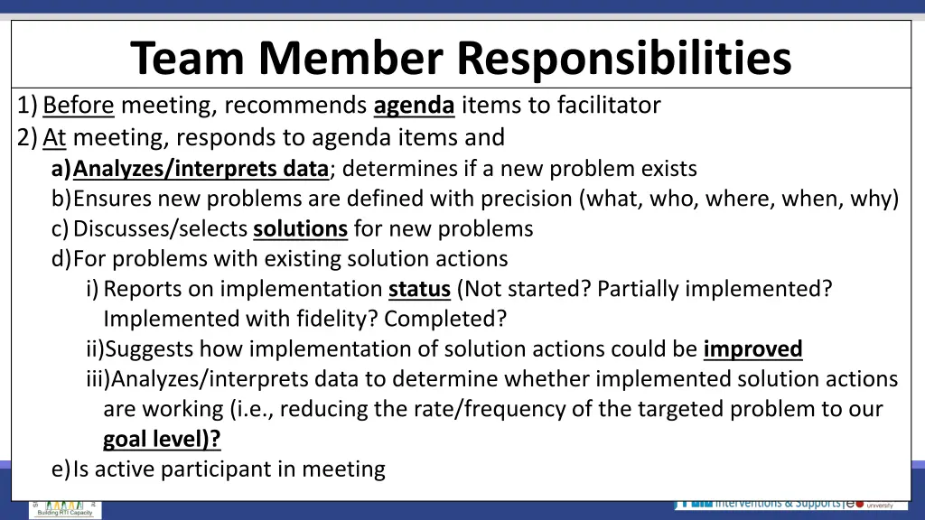 team member responsibilities 1 before meeting