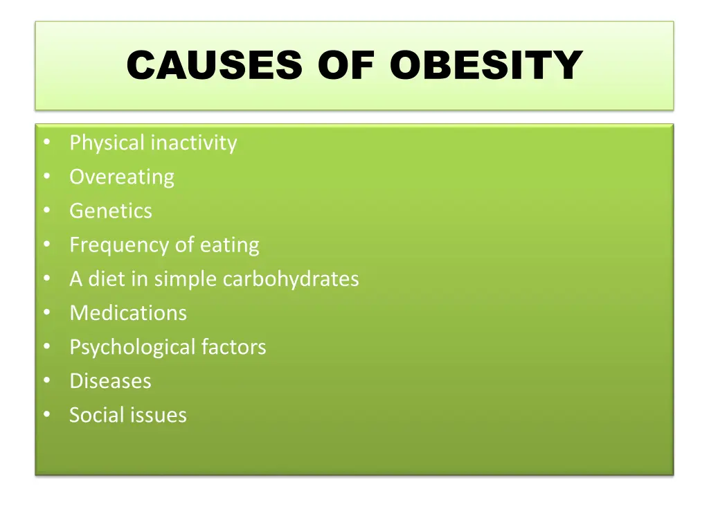 causes of obesity physical inactivity overeating