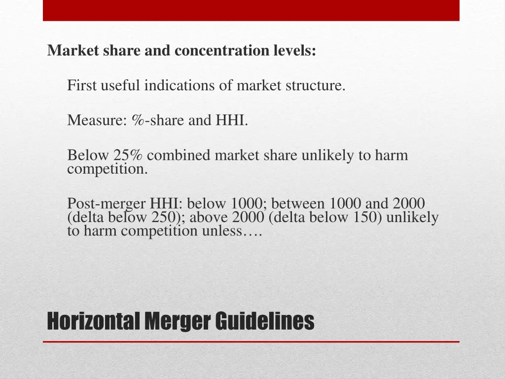 market share and concentration levels