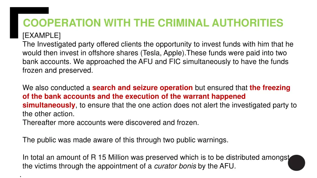 cooperation with the criminal authorities example