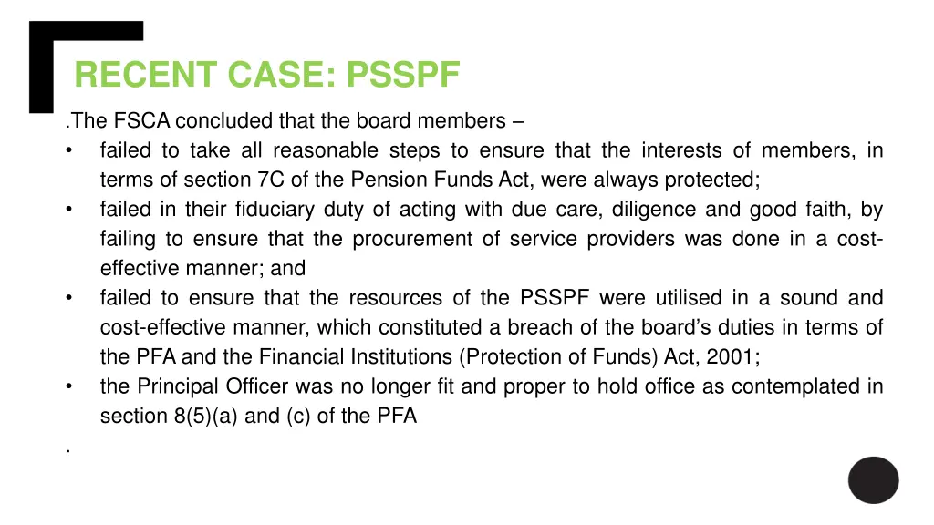 recent case psspf 1