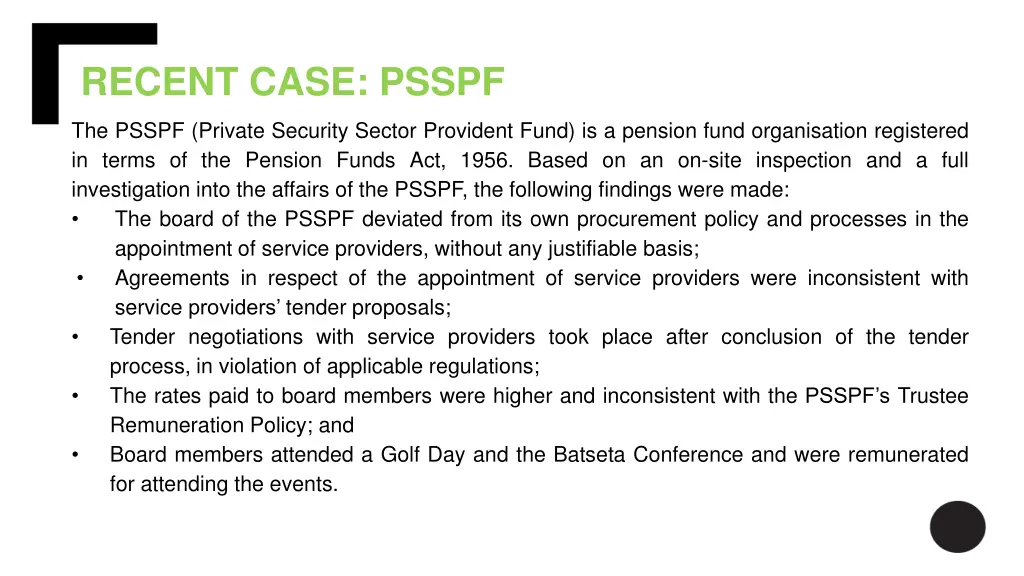 recent case psspf