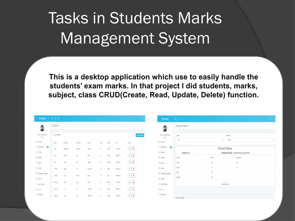 tasks in students marks management system