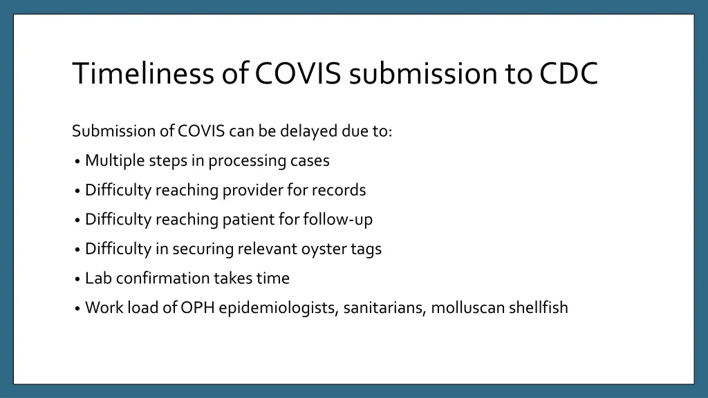 timeliness of covis submission to cdc
