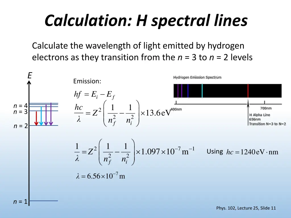 calculation h spectral lines