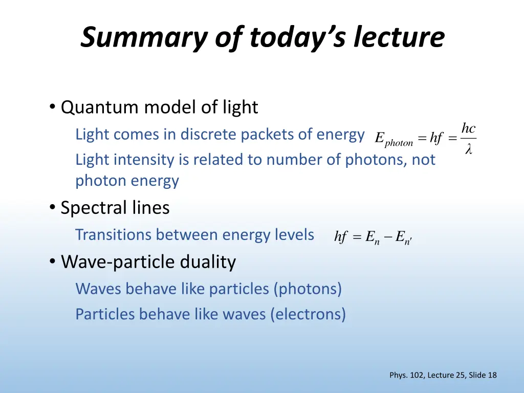 summary of today s lecture