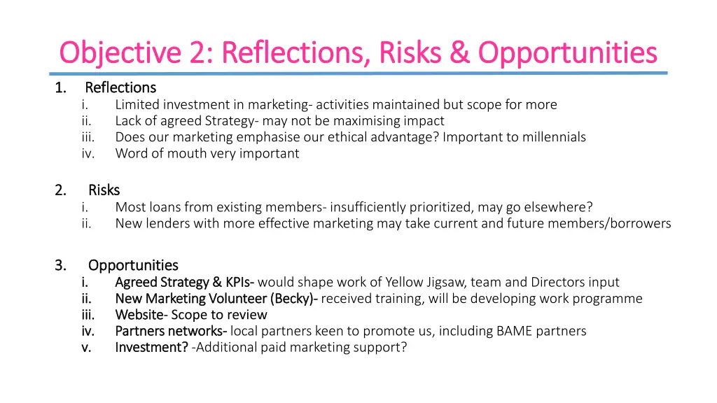 objective objective 2 reflections risks