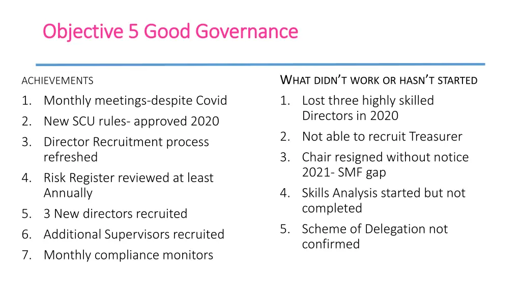 objective objective 5 good governance 5 good