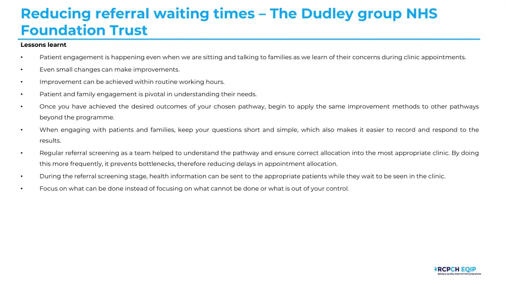 reducing referral waiting times the dudley group 10