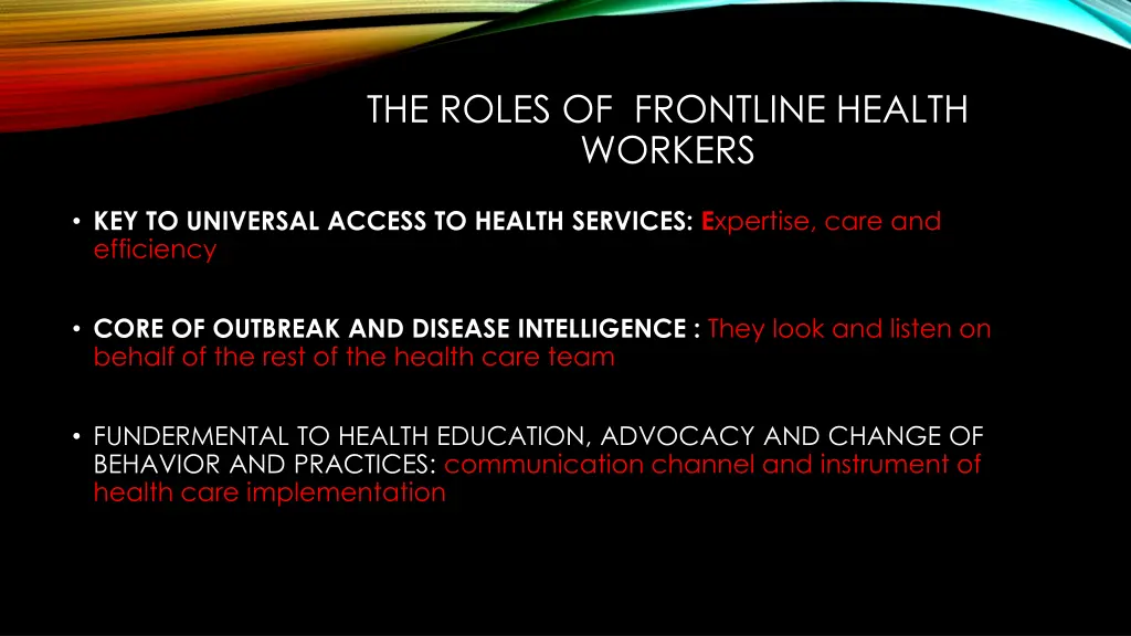 the roles of frontline health workers