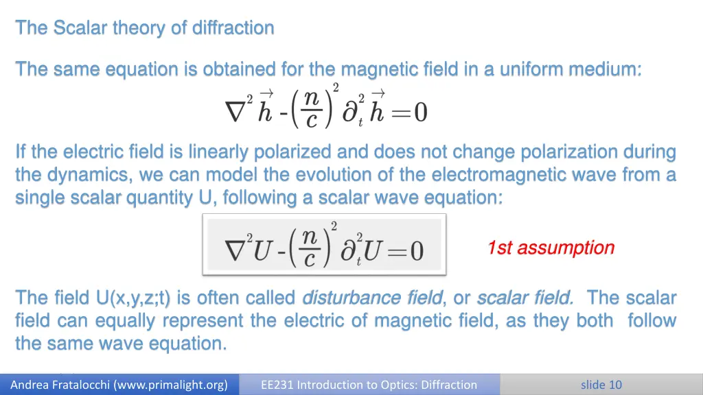 the scalar theory of diffraction 1