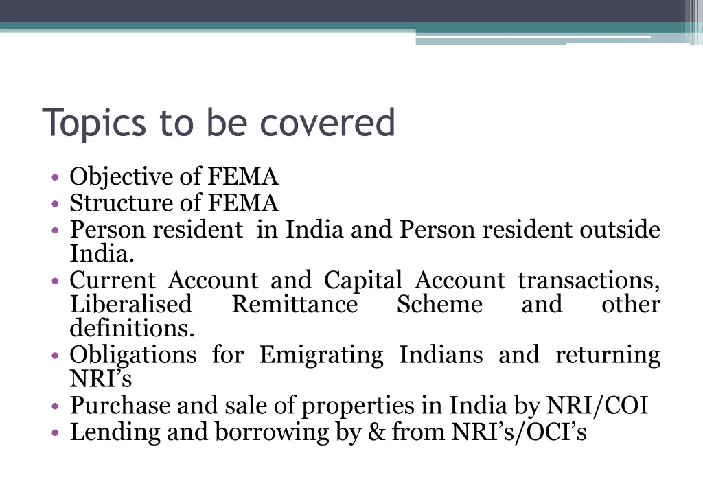 topics to be covered