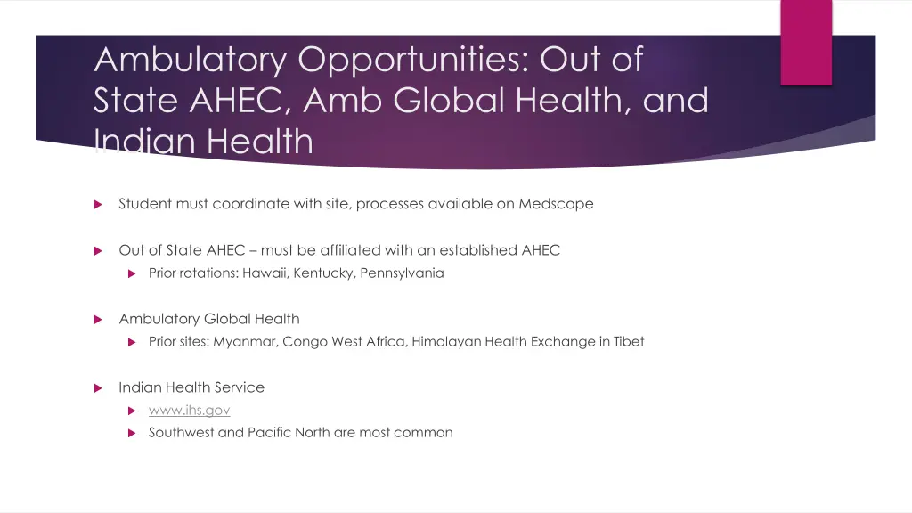 ambulatory opportunities out of state ahec