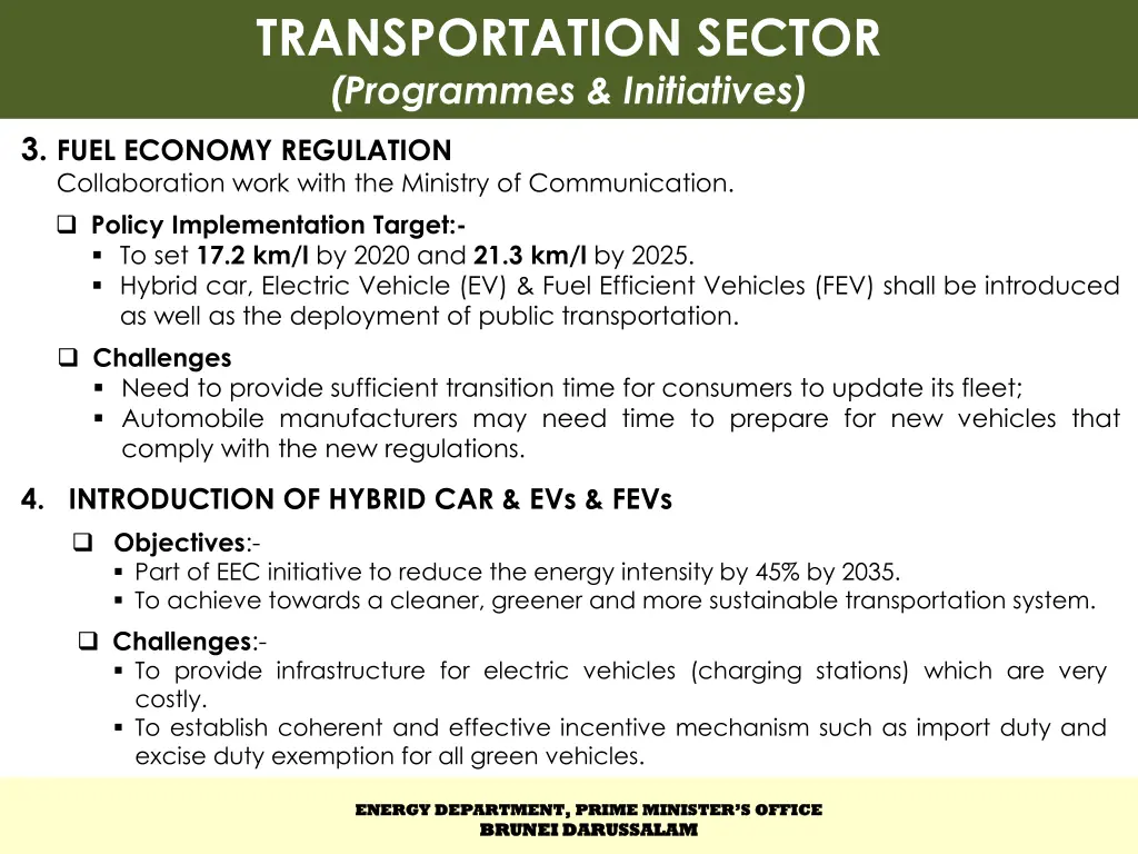 transportation sector programmes initiatives