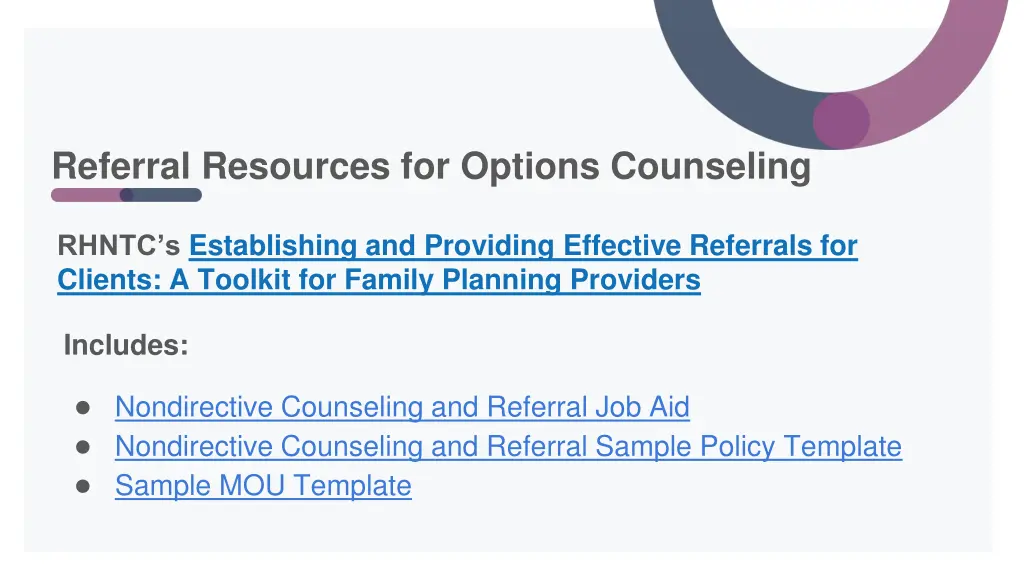 referral resources for options counseling