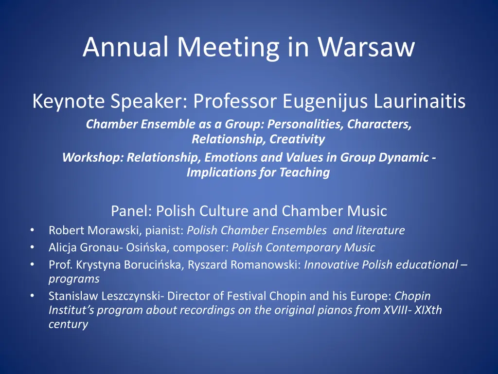 annual meeting in warsaw